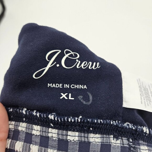 J. Crew Puckered Gingham Sports Bra Blue Women's Size XL High Neck Athleisure - Picture 6 of 9